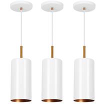 Kit 3 Lustres Pendente Bilboquê Cilindrico Branco com Cobre