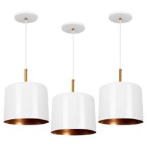 Kit 3 Lustres Pendente Bilboquê Medio Branco com Cobre