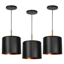 Kit 3 Lustres Pendente Bilboquê Medio Preto com Cobre