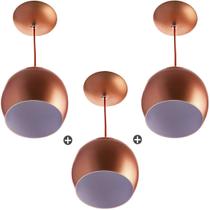 Kit 3 Lustres Pendente Bola Pequena Alumínio 15cm Cobre Kit 3 Lustres Pendente Bola Pequena Alumínio 15cm Cobre