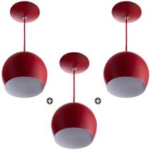 Kit 3 Lustres Pendente Bola Pequena Alumínio 15cm Vermelho Kit 3 Lustres Pendente Bola Pequena Alumínio 15cm Vermelho