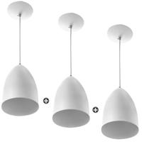 Kit 3 Lustres Pendente Cone Branco Sala Cozinha Quarto