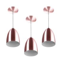 Kit 3 Lustres Pendente Cone Gold Rose Sala Cozinha Quarto
