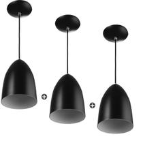 Kit 3 Lustres Pendente Cone Preto Sala Cozinha Quarto Kit 3 Lustres Pendente Cone Preto Sala Cozinha Quarto