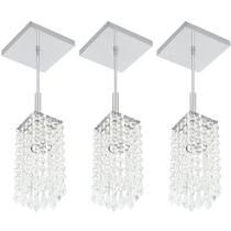 Kit 3 Lustres Pendente De Cristal Acrilico Clearcrillic