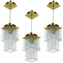 Kit 3 Lustres Pendente De Cristal Acrilico Spark Dourado Kit 3 Lustres Pendente De Cristal Acrilico Spark Dourado