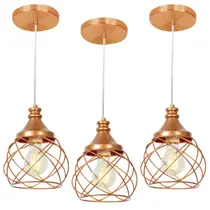 Kit 3 Lustres Pendente Esfera Aramado Cobre 15cm Kit 3 Lustres Pendente Esfera Aramado Cobre 15cm