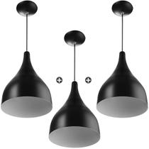 Kit 3 Lustres Pendente Gota Pequena De Alumínio 21cm Preto Kit 3 Lustres Pendente Gota Pequena De Alumínio 21cm Preto