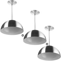 Kit 3 Lustres Pendente Meia Lua 30cm Alumínio Escovado