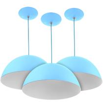 Kit 3 Lustres Pendente Meia Lua 40cm Alumínio Azul Bebê