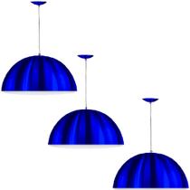 Kit 3 Lustres Pendente Meia Lua 40cm Alumínio Azul Metalico