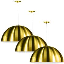 Kit 3 Lustres Pendente Meia Lua 40cm Alumínio Dourado Kit 3 Lustres Pendente Meia Lua 40cm Alumínio Dourado