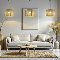 Kit 3 Lustres Pendentes de Teto de Sisal Natural 30cm Iluminação Artesanal Rústica para Sala e Cozinha Kit 3 Lustres Pendentes de Teto de Sisal Natural 30cm Iluminação Artesanal Rústica para Sala e Cozinha