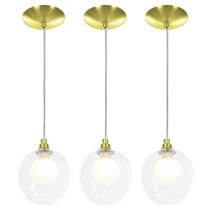 kit 3 Lustres Pendentes Harmony Bolinha Dourado