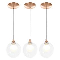 kit 3 Lustres Pendentes Harmony Bolinha New Cobre