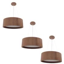 Kit 3 Lustres Pendentes Madeira Redondo 40cm Kit 3 Lustres Pendentes Madeira Redondo 40cm