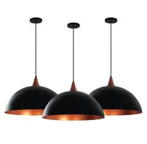 Kit 3 Lustres Pendentes Meia Lua 40 Cm Chapéu Preto Cobre Kit 3 Lustres Pendentes Meia Lua 40 Cm Chapéu Preto Cobre