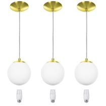 kit 3 Lustres Pendentes Orby Bolinha Dourada + Lampada 6000k kit 3 Lustres Pendentes Orby Bolinha Dourada + Lampada 6000k