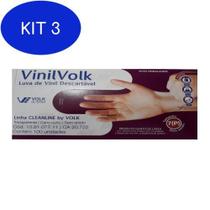 Kit 3 Luva de Vinil Volk descartável sem amido G contém 100