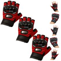 Kit 3 Luvas Meio Dedo Vermelha Ciclismo e Motocross Mais Proteção e Economia Para Sua Aventura