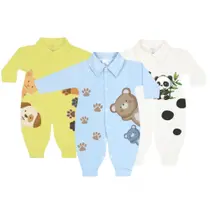 Kit 3 Macacão Bebê Estampado Suedine Inverno Recém Nascido