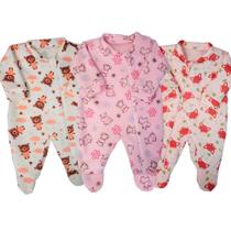 Kit 3 Macacao para bebe Feminino menina em Soft dia a dia confortavel Pijama Roupa Infantil - Pandora Baby Enxovais