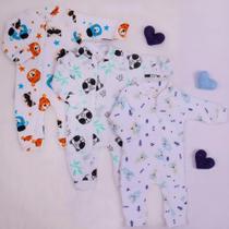 Kit 3 Macacão Para Bebê Masculino Menino em Soft dia a dia Confortável Macio