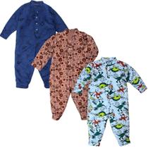Kit 3 Macacão Pijamão Soft Inverno Infantil Menino E Menina