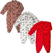 Kit 3 Macacão Pijamão Soft Inverno Infantil Menino E Menina