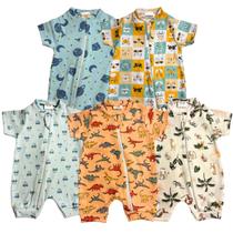 Kit 3 Macacões Curto para Bebê com Zíper 100% Algodão e Cores Sortidas