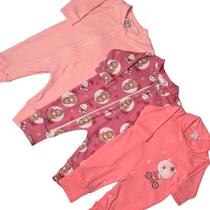 Kit 3 Macacões para Bebê 100% Algodão e Vira Pé, Cores e Estampas Sortidas