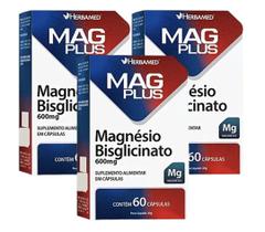 Kit 3 Mag Plus Magnésio Bisglicinato 600mg 60 Cáps -Herbamed Kit 3 Mag Plus Magnésio Bisglicinato 600mg 60 Cáps -Herbamed