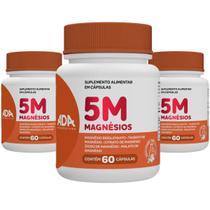 Kit 3 Magnésio 5M Puro Quelato Malato Taurato Bisglicitano Óxido Suplemento Alimentar 180 Cápsulas