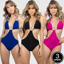 Kit 3 Maiôs Engana Mamãe Liso Lycra Recorte Lateral Verão Kit 3 Maiôs Engana Mamãe Liso Lycra Recorte Lateral Verão