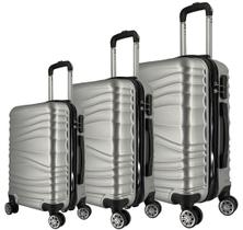 Kit 3 Malas de Viagem AS67 Grande, Média e Bordo em ABS Prata c/ rodas 360º e puxador
