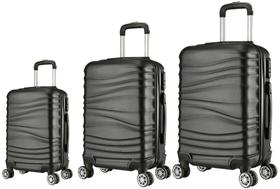 Kit 3 Malas de Viagem AS67 Grande, Média e Bordo em ABS Preta c/ rodas 360º e puxador