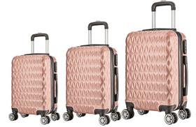 Kit 3 Malas De Viagem Bordo, Média e Grande Em Abs C/ Rodinhas 360º Amarela