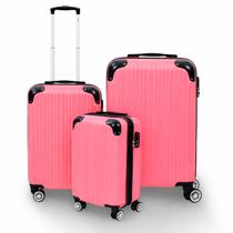 Kit 3 Malas de Viagem Completo Estocasa Cadeado Expansível Resistente Rígida Bordo Preta Azul Bege Rosa