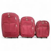 Kit 3 Malas de Viagem Cor Vinho Poliéster Segredo Segurança
