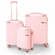 Kit 3 Malas de Viagem Estocasa Grande Média Pequena Bordo Rígido Resistente 360 Cadeado