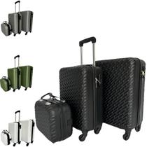 Kit 3 Malas de Viagem Mala Grande Media com Rodinha 360 Casco Abs Resistente e Bolsa de Bordo Mão Varias Cores