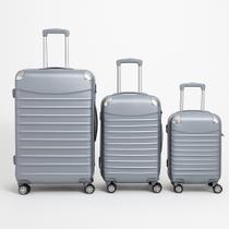 Kit 3 Malas Viagem Cinza ABS Rígido P M G Luxo com Cadeado
