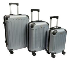 Kit 3 Malas Viagem M, P E PP Bordo Despache Rígida Rodinhas Cinza Clavos