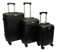 Kit 3 Malas Viagem M, P E PP Bordo Despache Rígida Rodinhas Preto Clavos