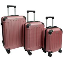 Kit 3 Malas Viagem Tamanho M, P E PP Bordo Despache Rígida Rodinhas Rosa Clavos