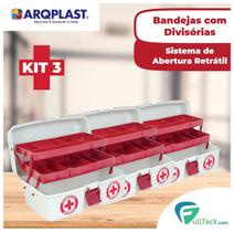 Kit 3 Maleta Caixas Primeiros Socorros Medicamentos Arqplast