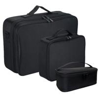 Kit 3 Maleta de Maquiagem Profissional Grande, Média e Pequena Preta com Divisórias BL-1110K