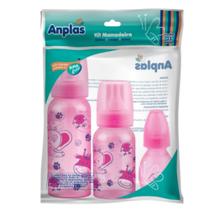 Kit 3 Mamadeira Decoradas Bebê Bico Reto Macio Flexível - Anplas - Estampas Variadas