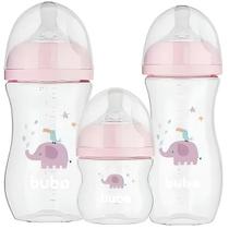 Kit 3 Mamadeira EASY FLOW Elefante Rosa 120ML/270ML/330ML Anticolica Buba