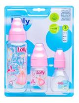 Kit 3 Mamadeiras 240ml 80ml 50ml Menina Lolly - Rosa